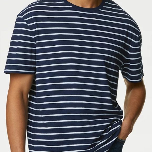 Marks & Spencer Navy & White Striped Tee - Picture 2 of 7